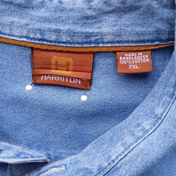 Harriton Long-Sleeve Light Denim Shirt Mens 2XL cotton work Unified Grocers - Picture 9 of 14